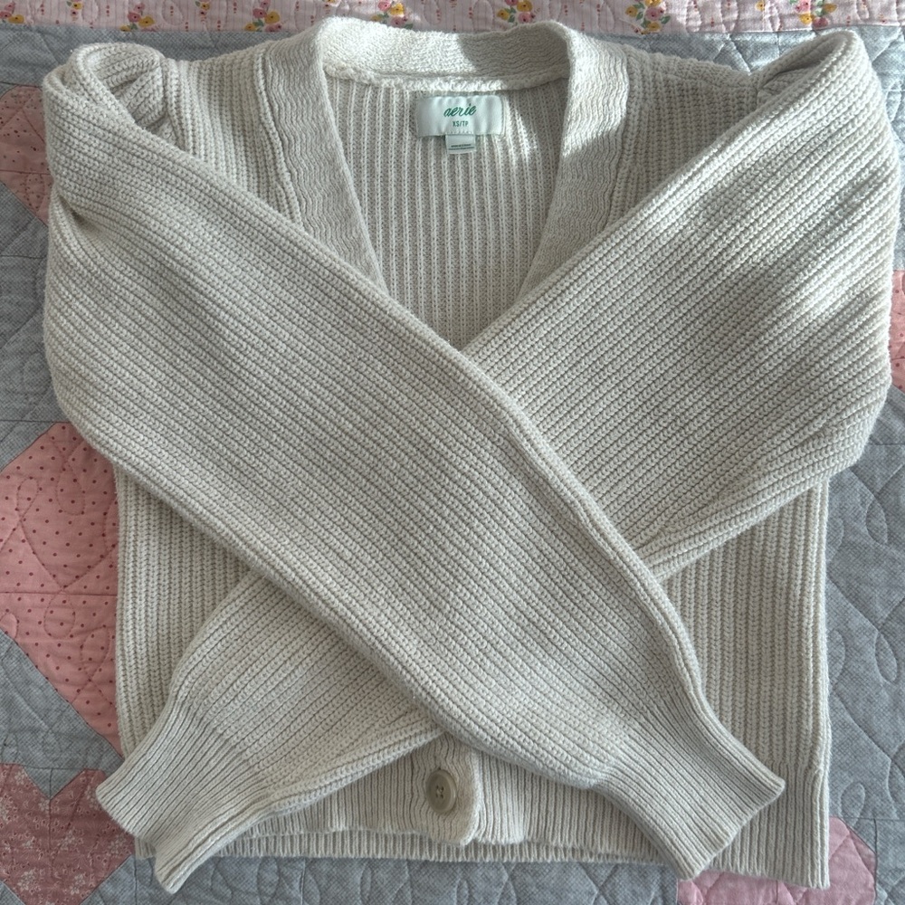Aerie Cream Ribbed Cardigan
